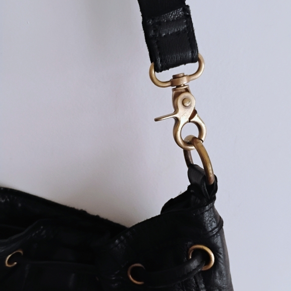 Amerileather Luxury Leather Tassel Studded Bucket Black Bag Moto Hippie Biker - Picture 5 of 12